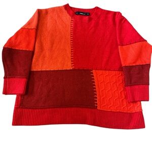 Zara Red and Orange Patchwork Sweater